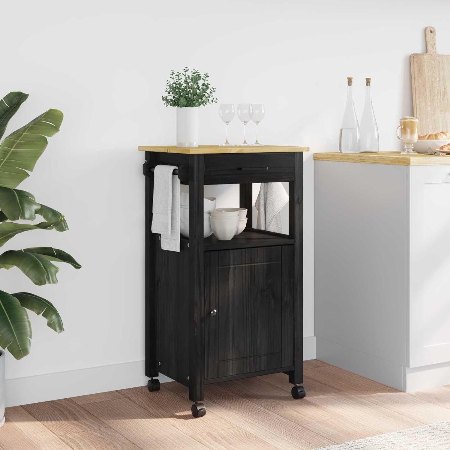 Expandable Kitchen Trolley on Wheels Storage Cabinet Worktop Mobile Serving Cart