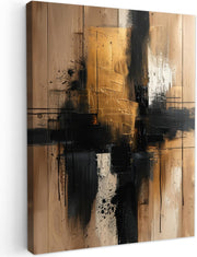 Gold Black Abstract Canvas Wall 30x40cm Framed Modern