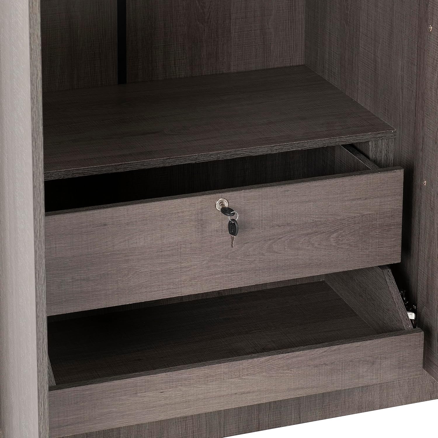 Black Wood Grain 3 Door Wardrobe with Mirror & Hinged Doors - Bedroom Storage