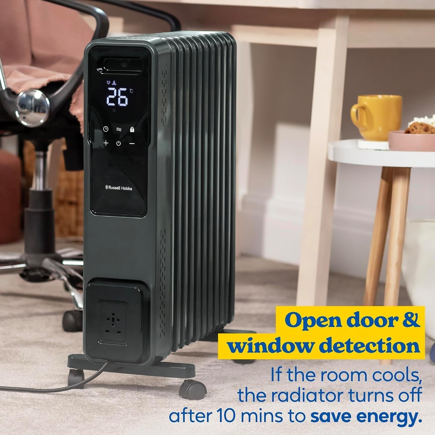 2500W 11 Fin Oil Filled Radiator Touch LED Remote Control Heater