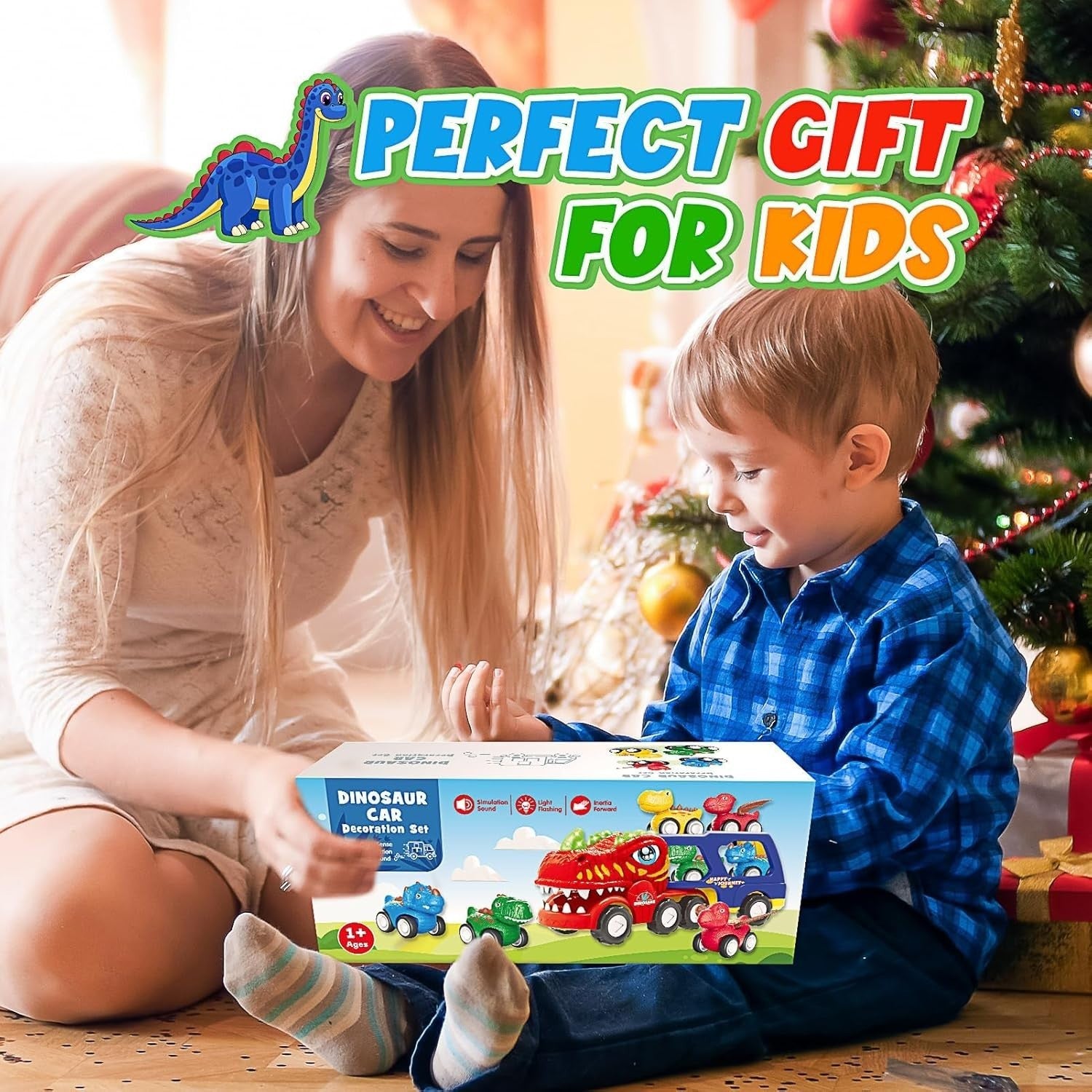 Dinosaur Truck Toys for 2 3 4 Year Old Boys with Lights & Music Gift Set