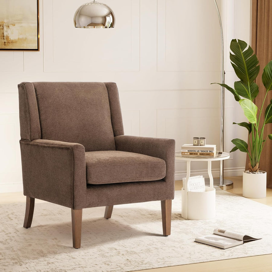 Brown Wingback Accent Armchair Upholstered Lounge Wood Legs