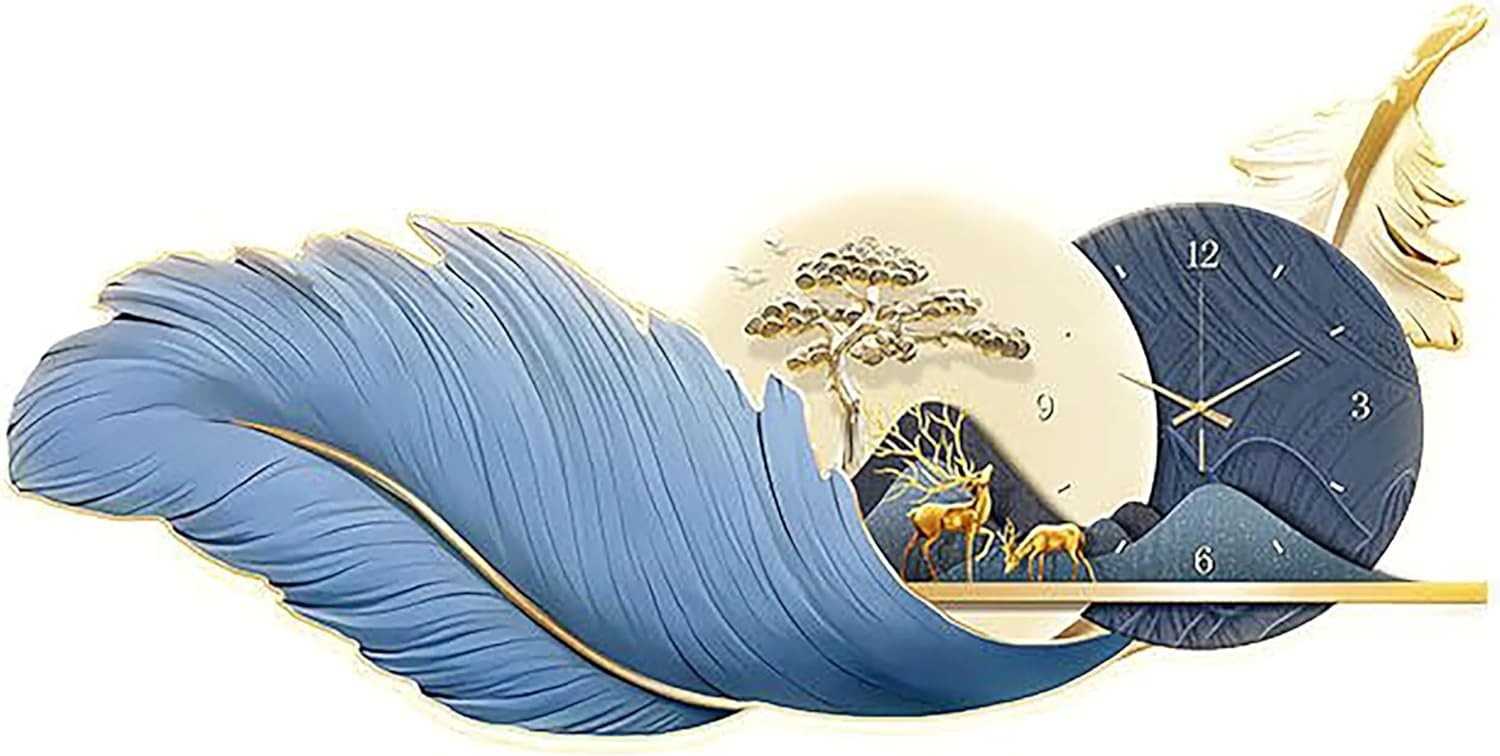 Feather Wall Clock with LED Backlight 50x100cm Silent Wooden Decor