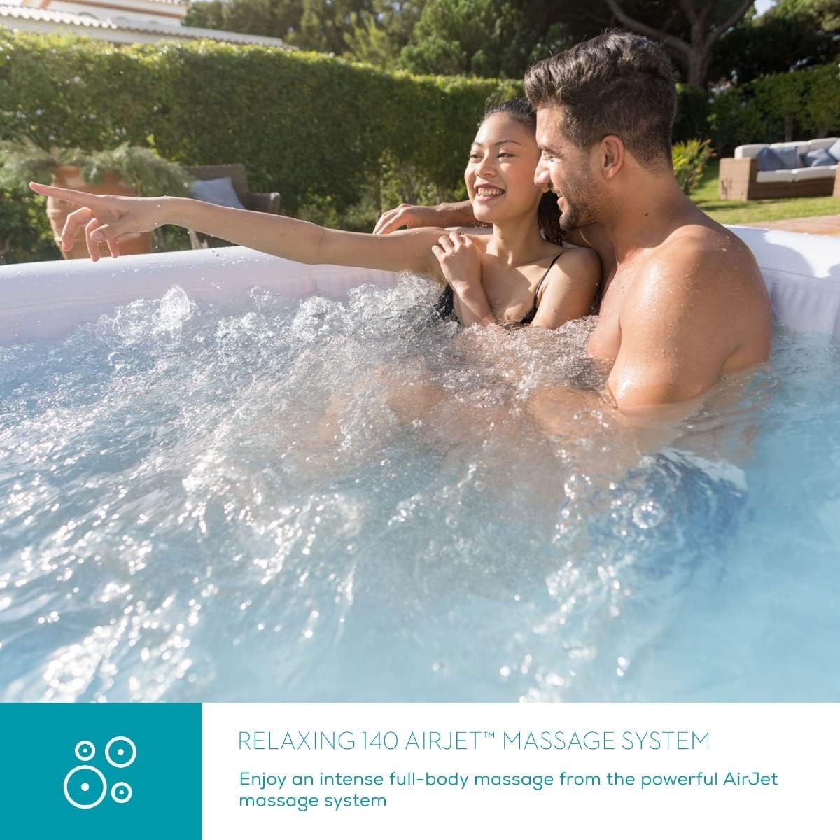 Inflatable Hot Tub Spa 140 Air Jet Massage 4–6 Person Square Garden