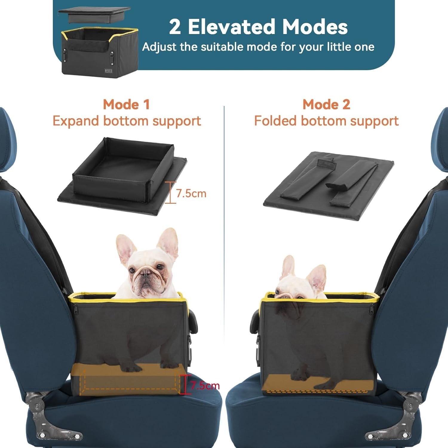 Small Dog Booster Car Seat Adjustable Height Travel Bed 25lb Black