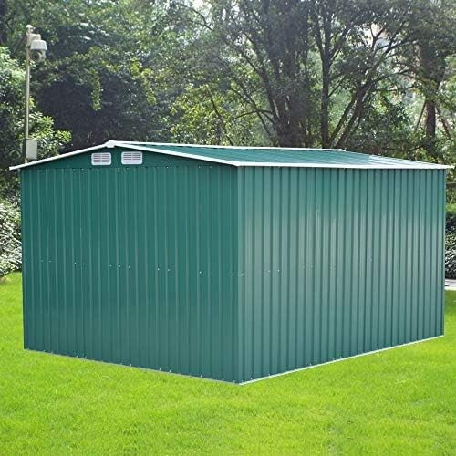 Large Metal Garden Storage Shed 10x8ft Waterproof Outdoor Tool & Bike Shed Green