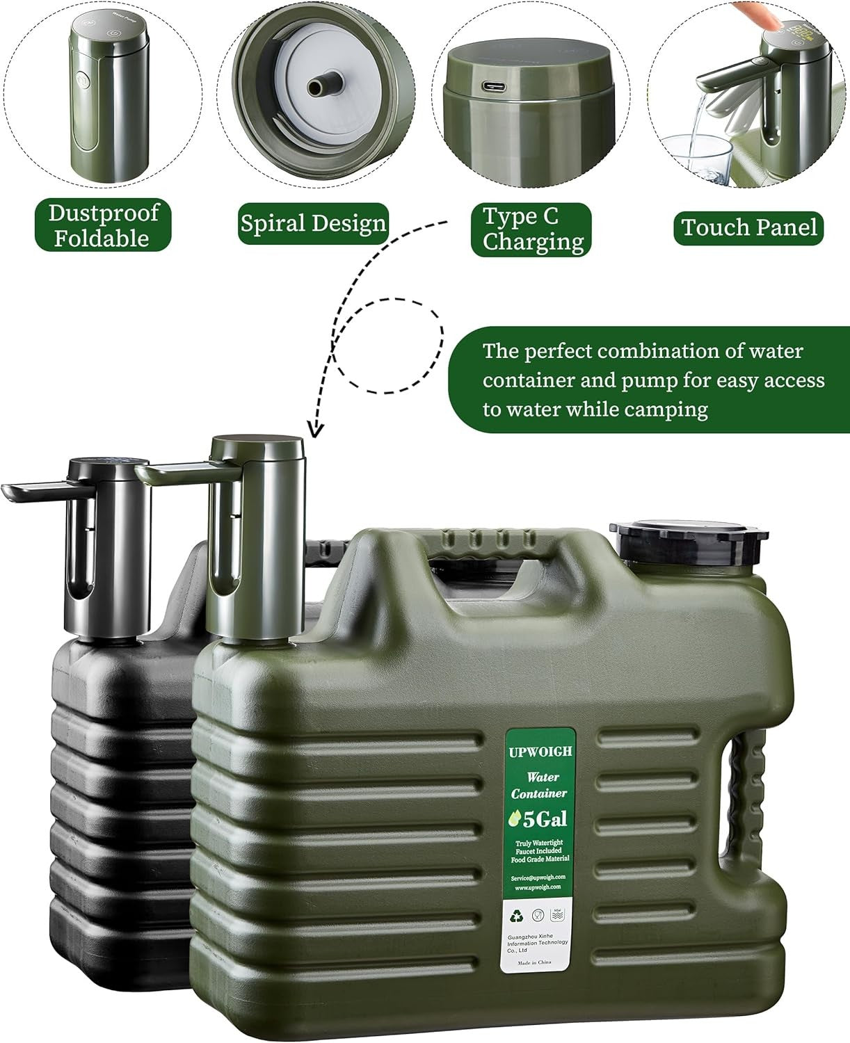 Portable 5 Gallon Water Jug with Electric Pump 19L Leakproof Camping Tank