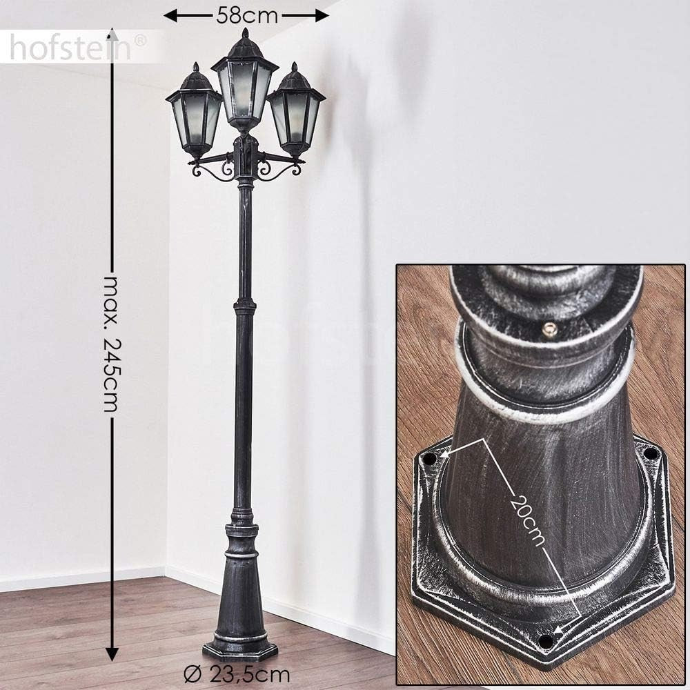 Lignac Frost 3-Arm Outdoor Lamp Post Black Silver Antique Garden Light