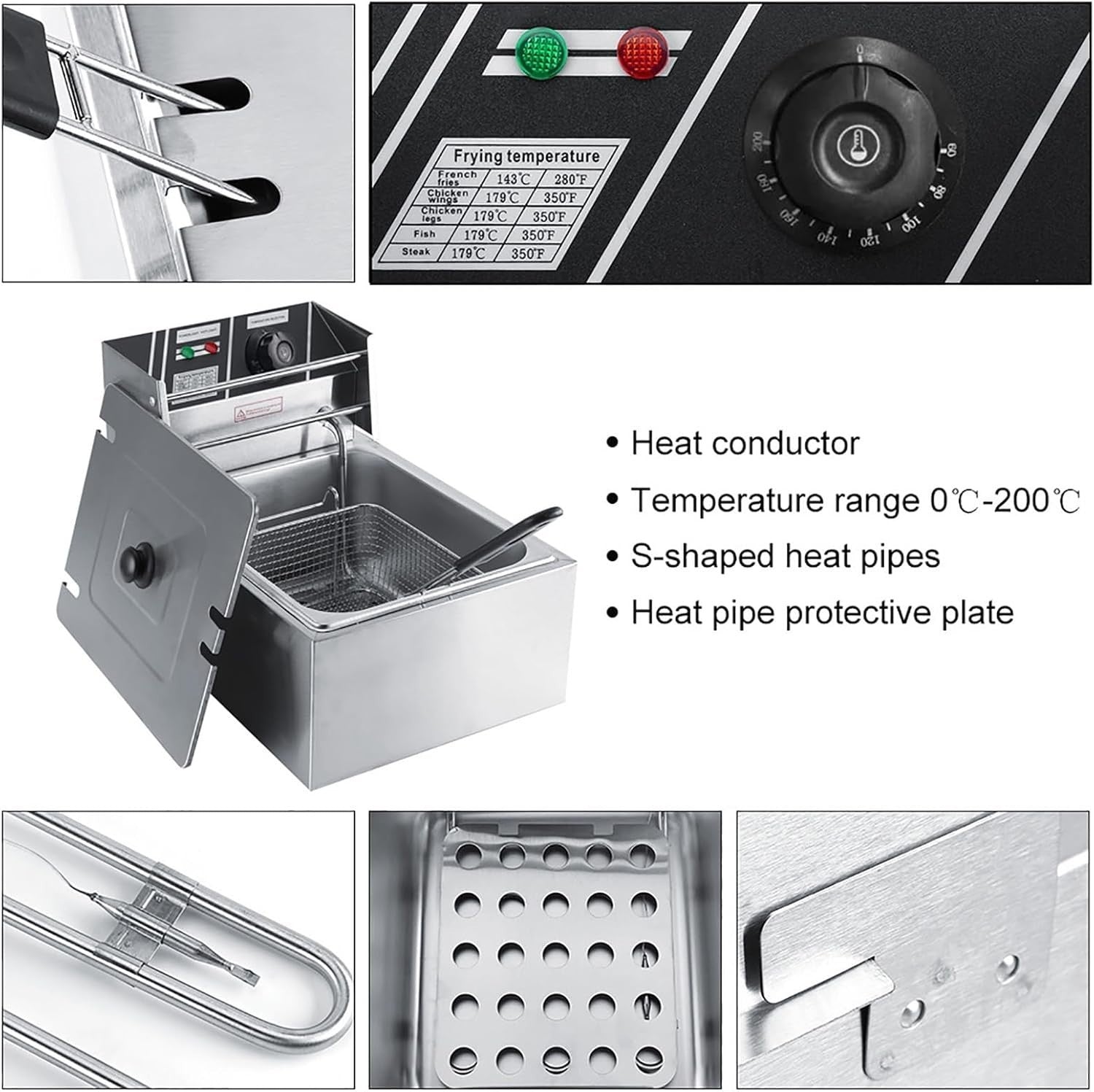 Electric Deep Fat Fryer 6L 2200W Stainless Steel Commercial Countertop