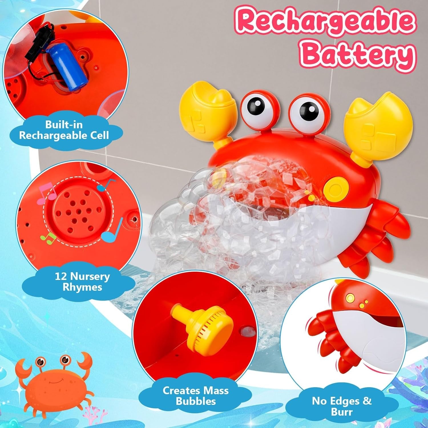 Baby Bath Bubble Toy Rechargeable Musical Crab 12 Song