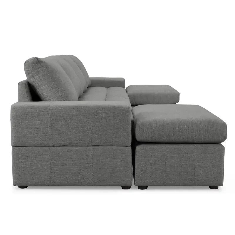 4 Seater Modular Sofa with Footstools Dark Grey Linen Padded Couch