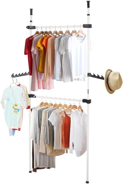 Heavy Duty Adjustable Telescopic Clothes Rack 2 Poles 2 Bars