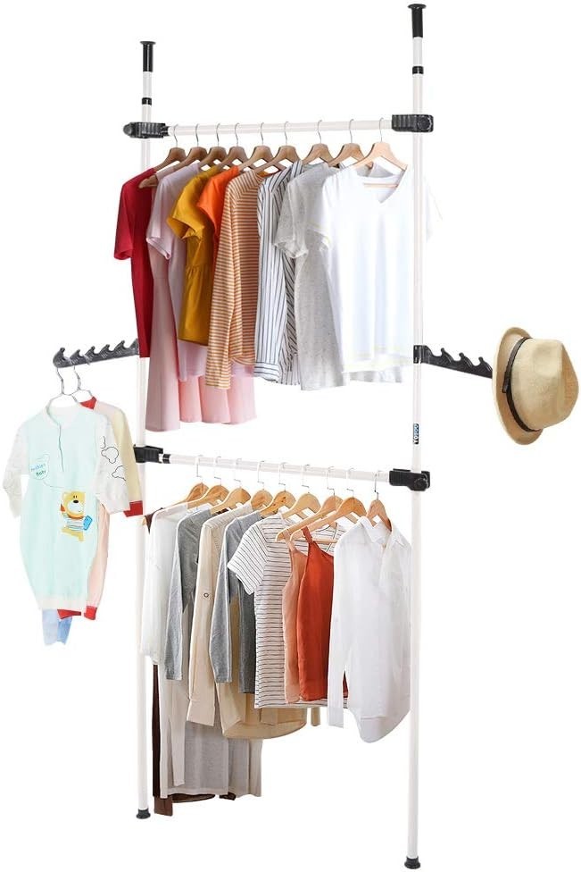 Heavy Duty Adjustable Telescopic Clothes Rack 2 Poles 2 Bars