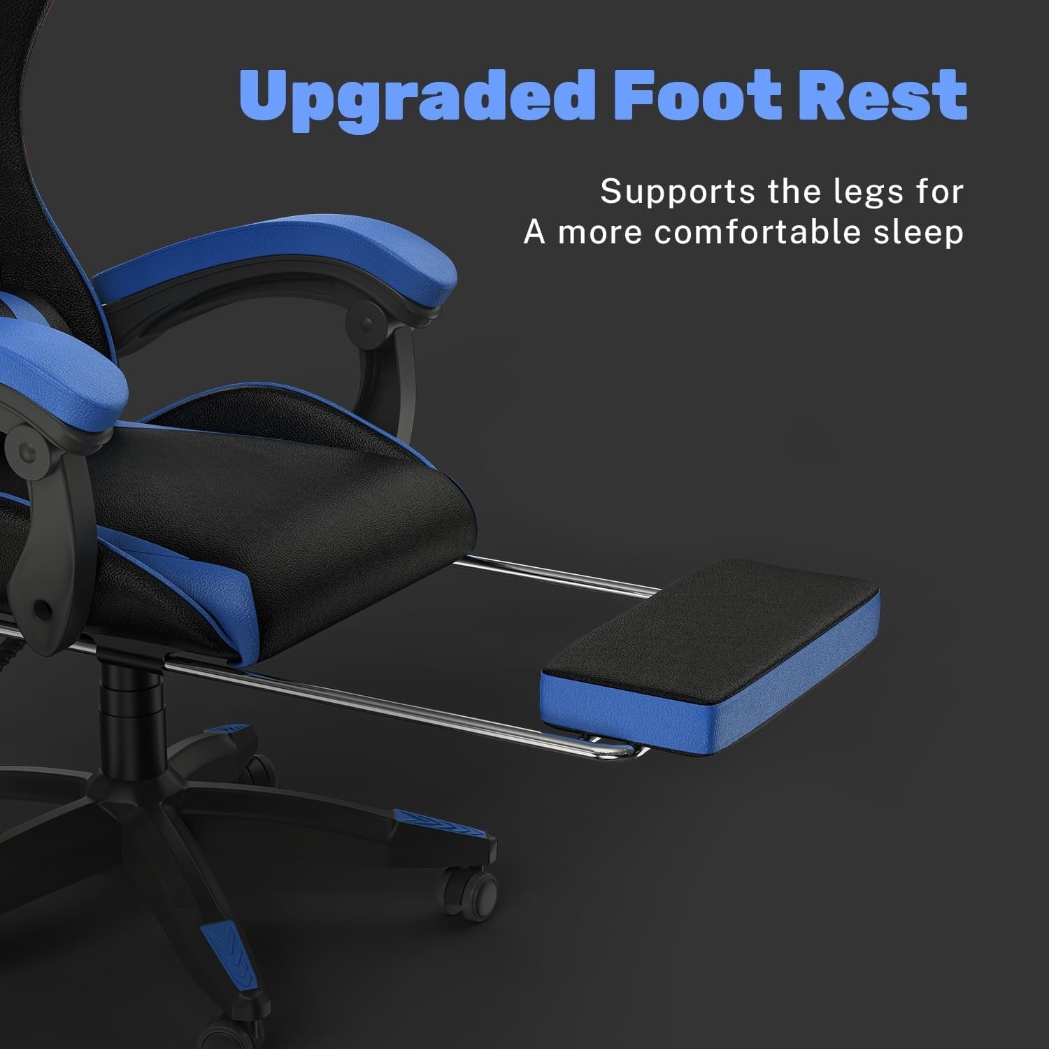 Ergonomic Gaming Chair Recliner w/ Footrest Lumbar Support Blue