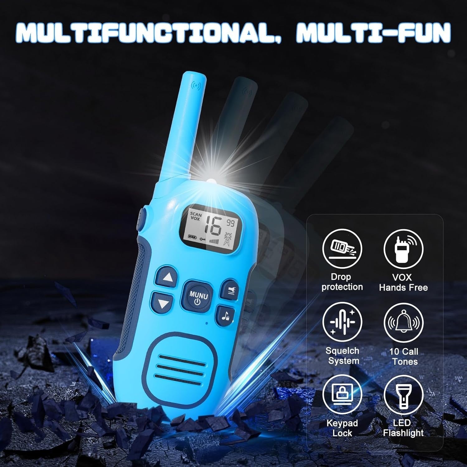 Rechargeable Walkie Talkies Kids Adults 2 Pack PMR446 VOX Long Range
