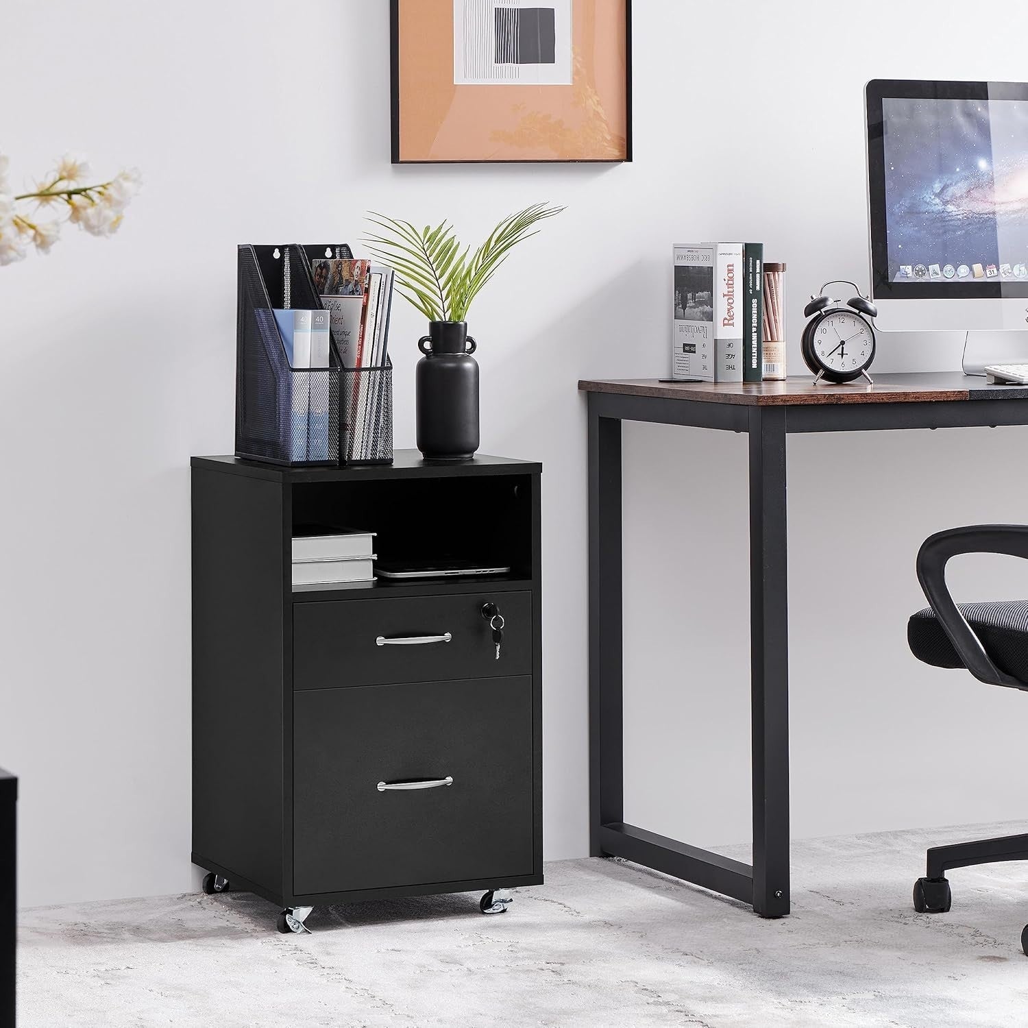 Mobile Filing Cabinet 2 Drawer Printer Stand A4 Letter Under Desk