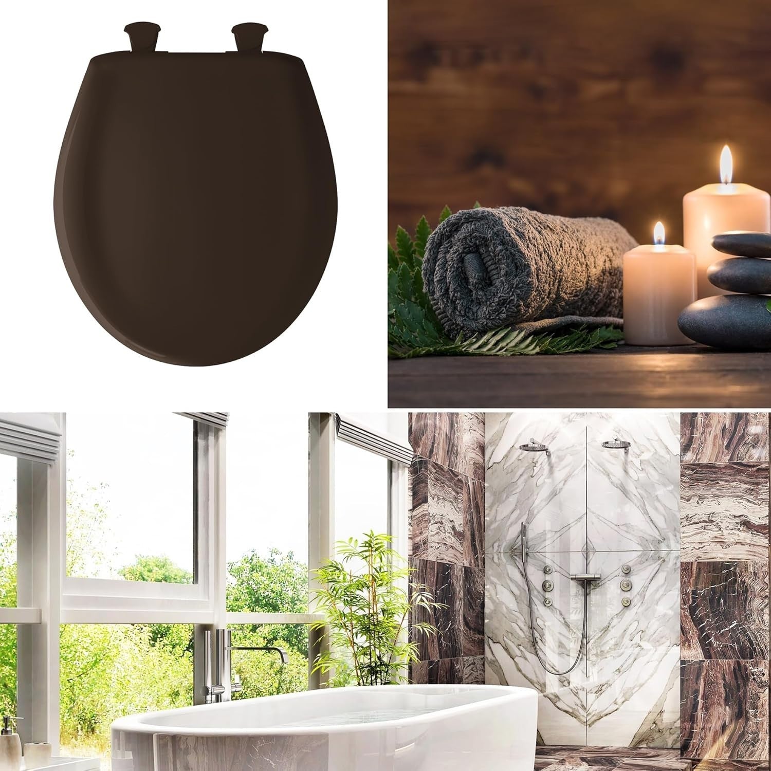 Espresso Brown Elongated Toilet Seat Soft Close Durable Plastic