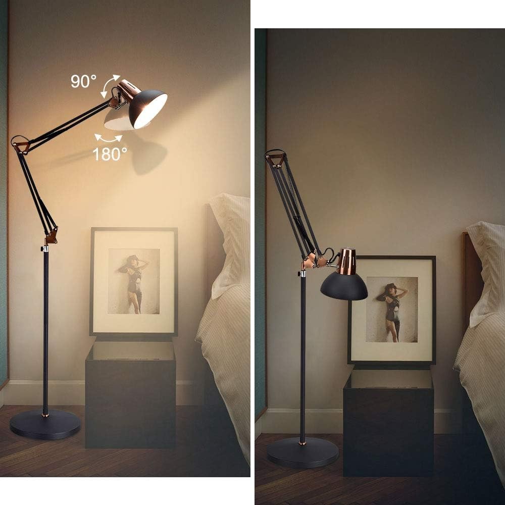 Adjustable LED Reading Floor Lamp E27 Black Copper Standing Light