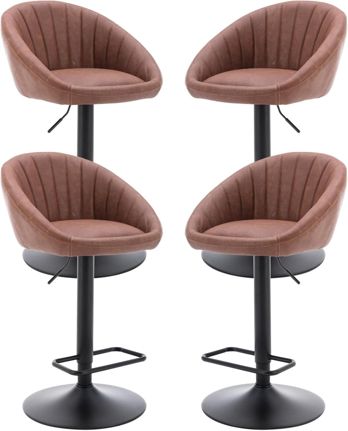 Set of 4 PU Brown Bar Stools Adjustable Swivel Counter Chairs