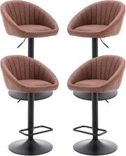 Set of 4 PU Brown Bar Stools Adjustable Swivel Counter Chairs