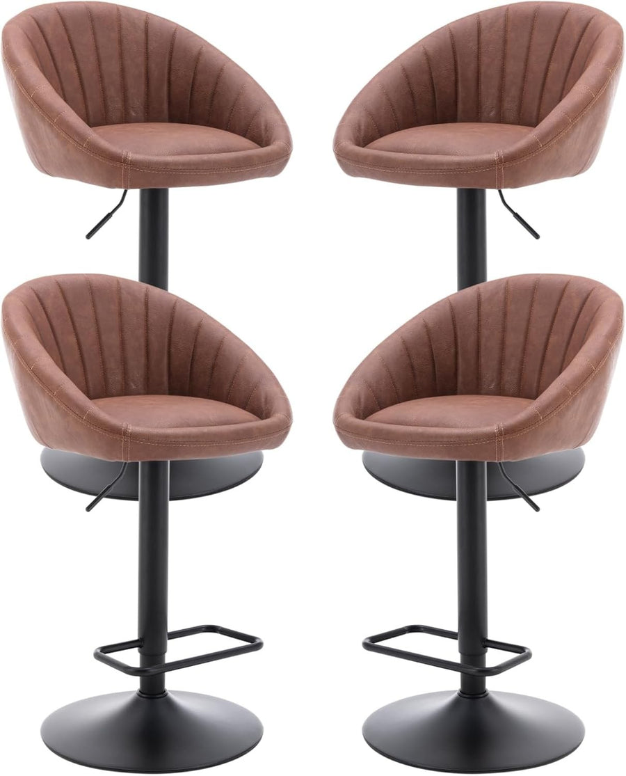 Set of 4 PU Brown Bar Stools Adjustable Swivel Counter Chairs