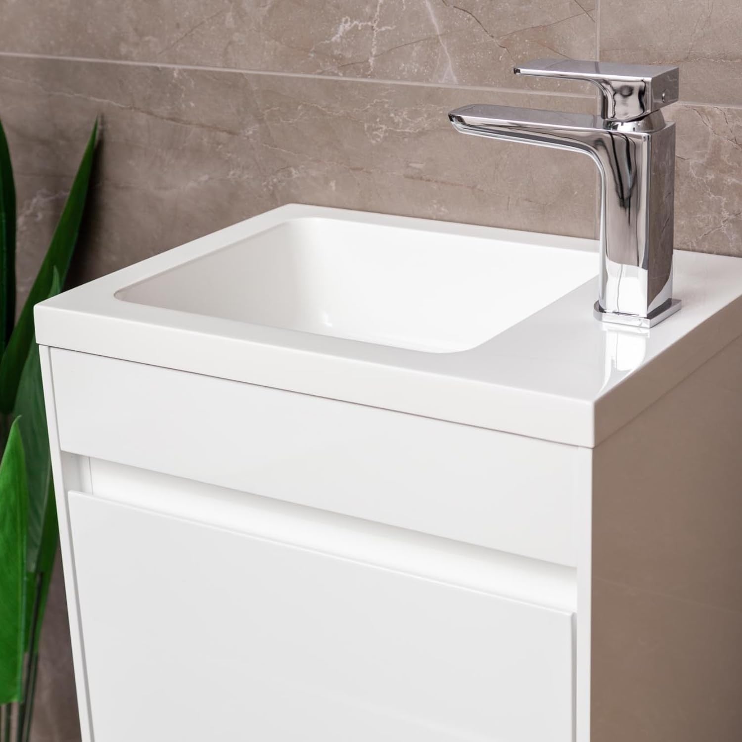 Ochil Gloss White Floor Standing Cloakroom Vanity Unit Polymarble Basin Sink Sof