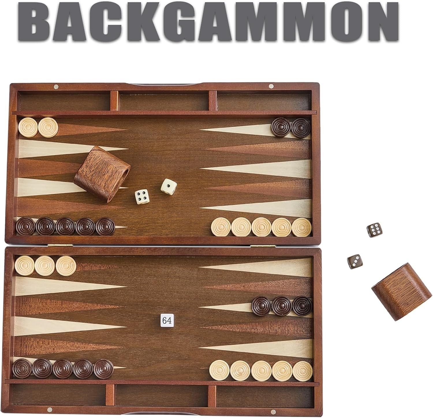 Large Wooden Backgammon Set 40cm Folding Board Travel Classic Strategy Game