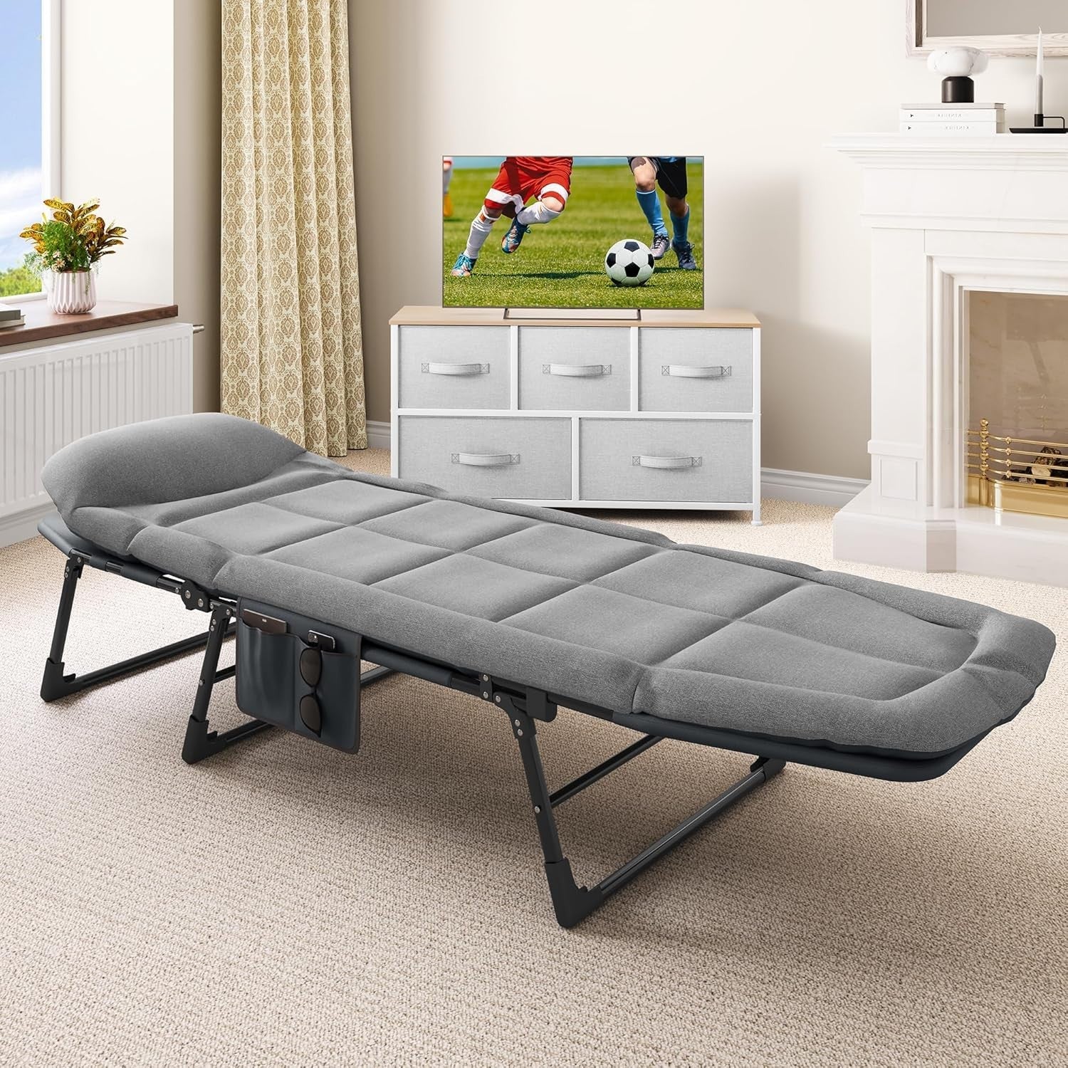 Adjustable Folding Sun Lounger with Cushion – 200kg Load, 4-Position Recline