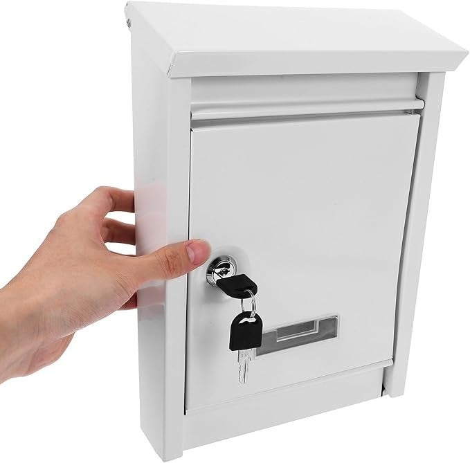 Weatherproof Locking Wall Mount Mailbox Secure Outdoor Iron Post Box White