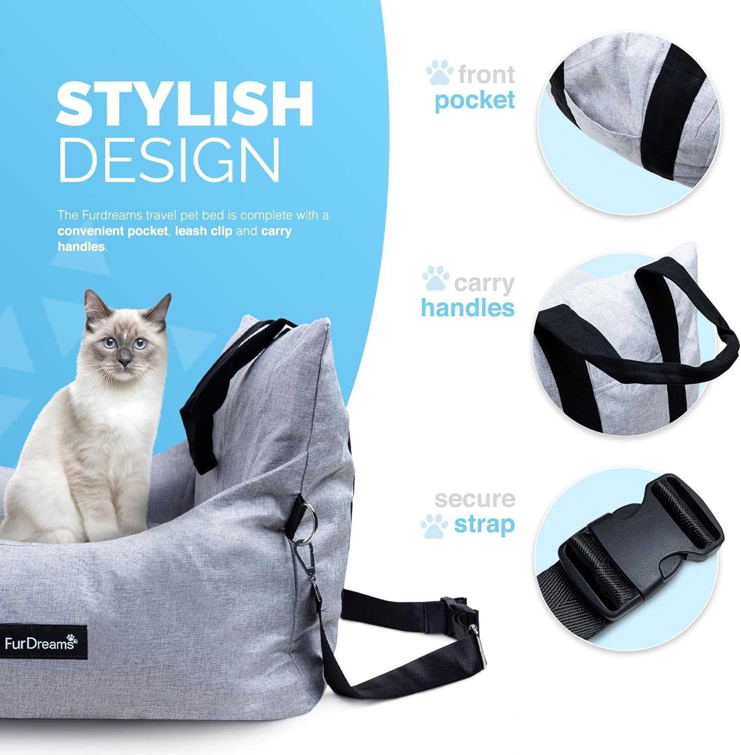 Pet Travel Bed Dog Car Seat Booster Carrier Safety Leash Waterproof