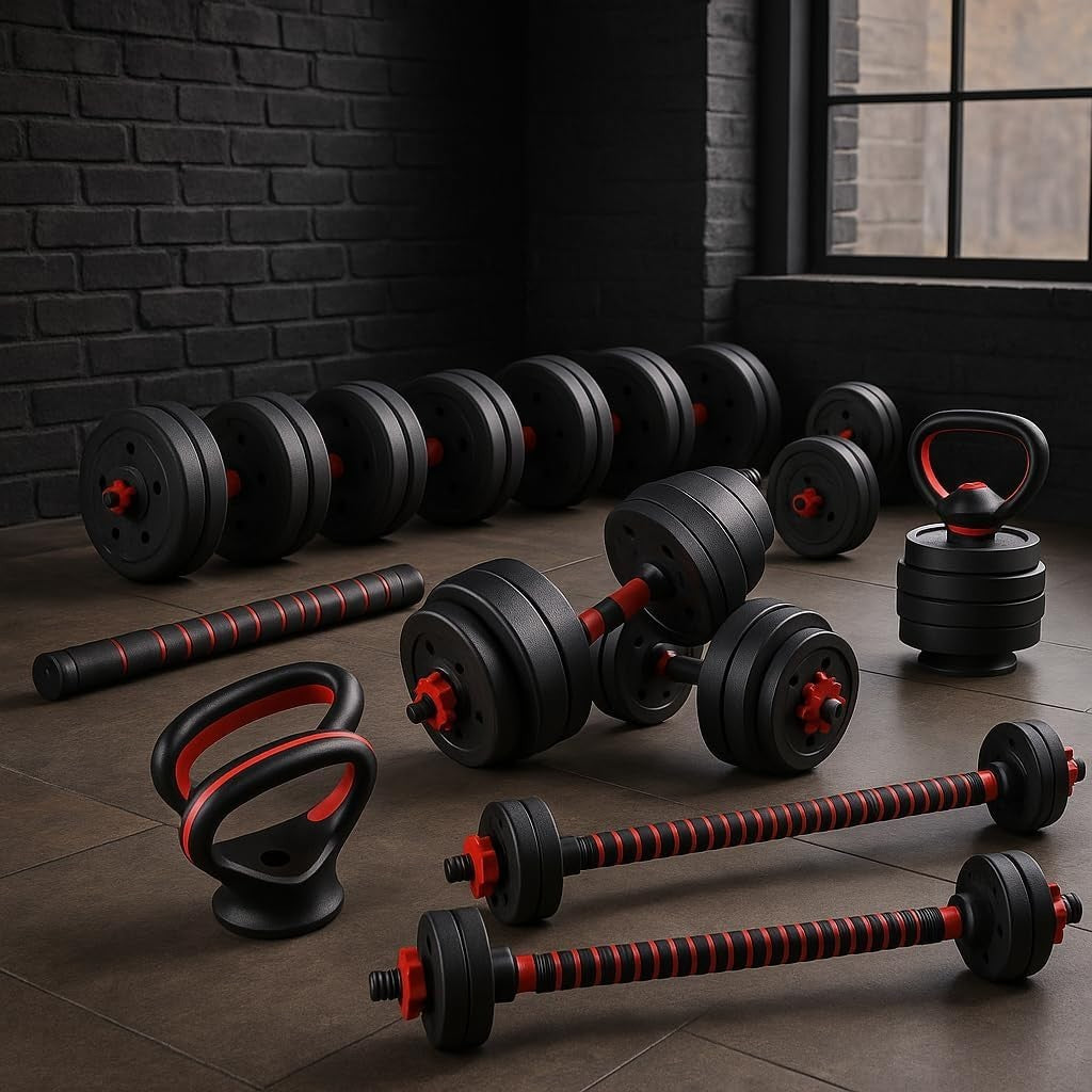 6-in-1 Adjustable Dumbbell Barbell Kettlebell Set 20kg Home Gym Weights