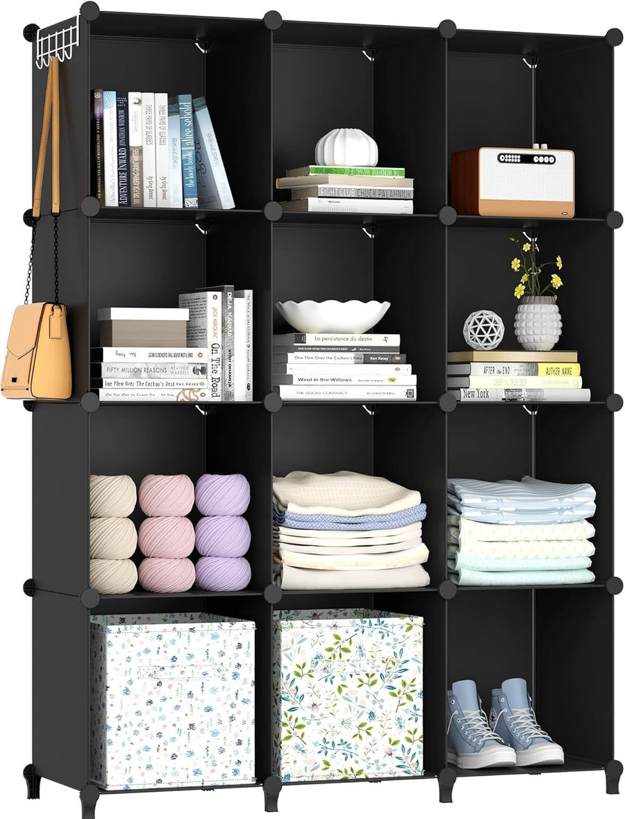12-Cube Storage Organizer Shelf – Durable Modular DIY Book & Toy Unit