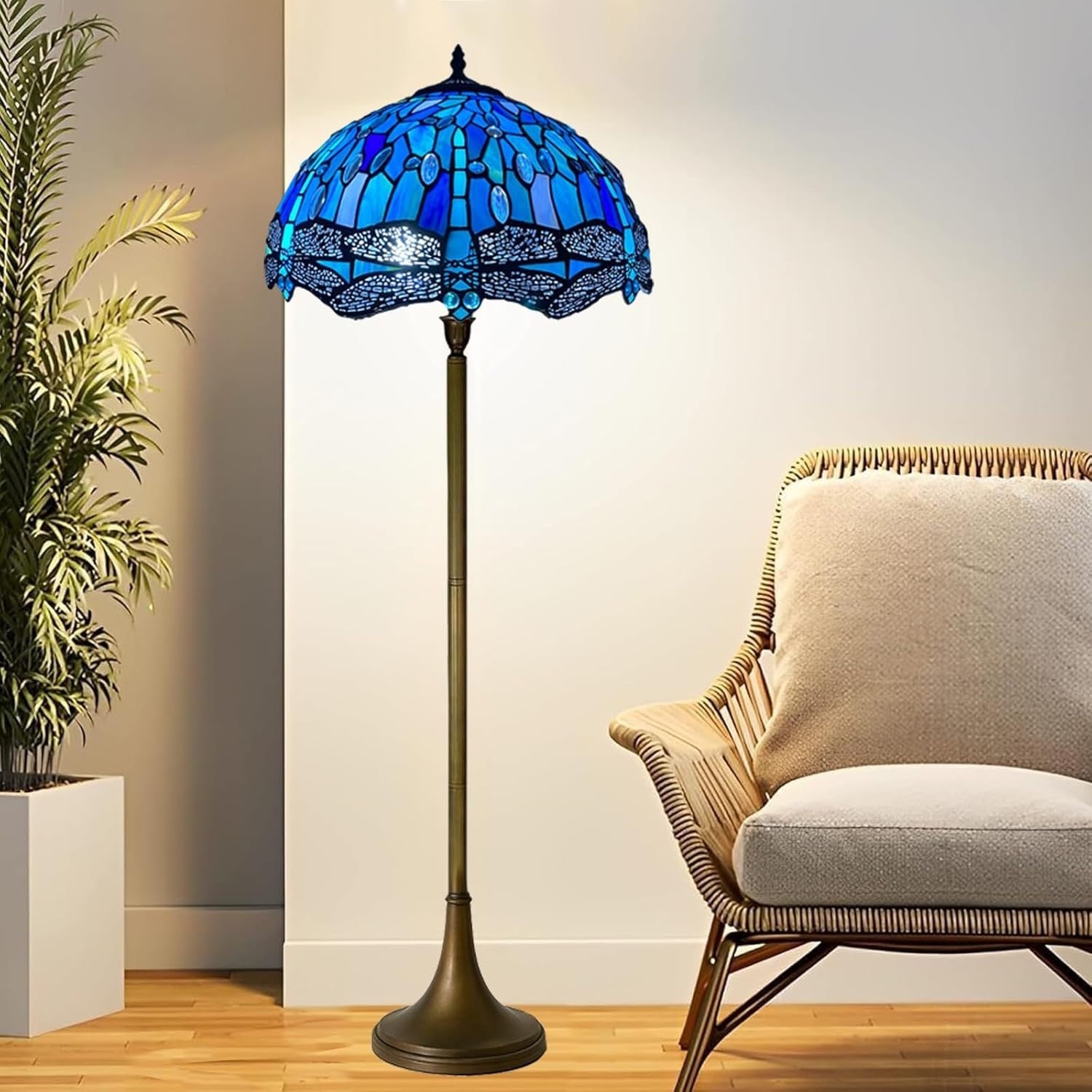 Tiffany Style Floor Lamp Handcrafted Stained Glass 16in Antique Art Light