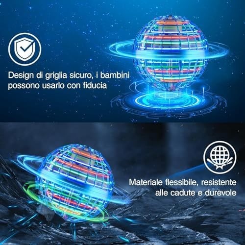LED Flying Ball Toy with 360° Spin, Rechargeable Hand-Controlled Drone Gift