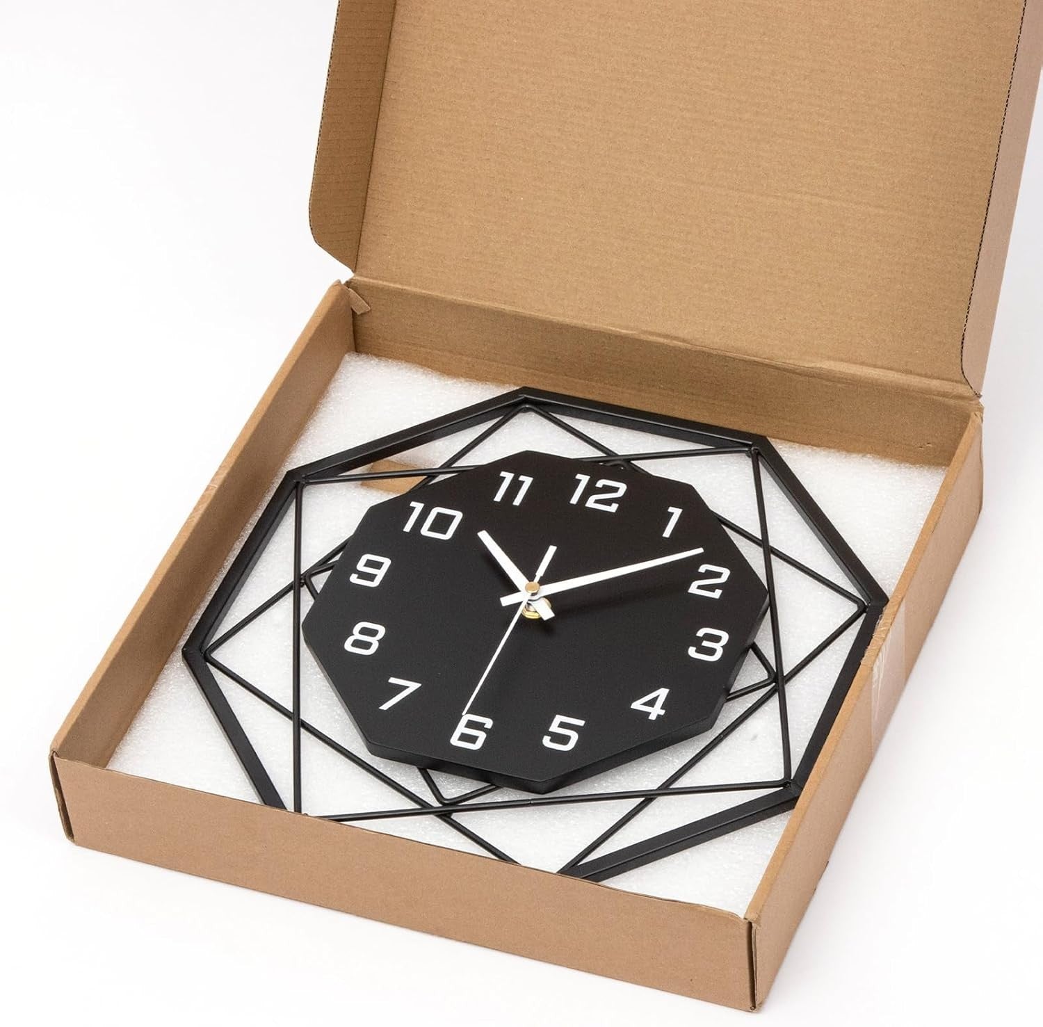 Modern Metal Wall Clock 30cm Silent Non-Ticking Black Geometric Home Decor