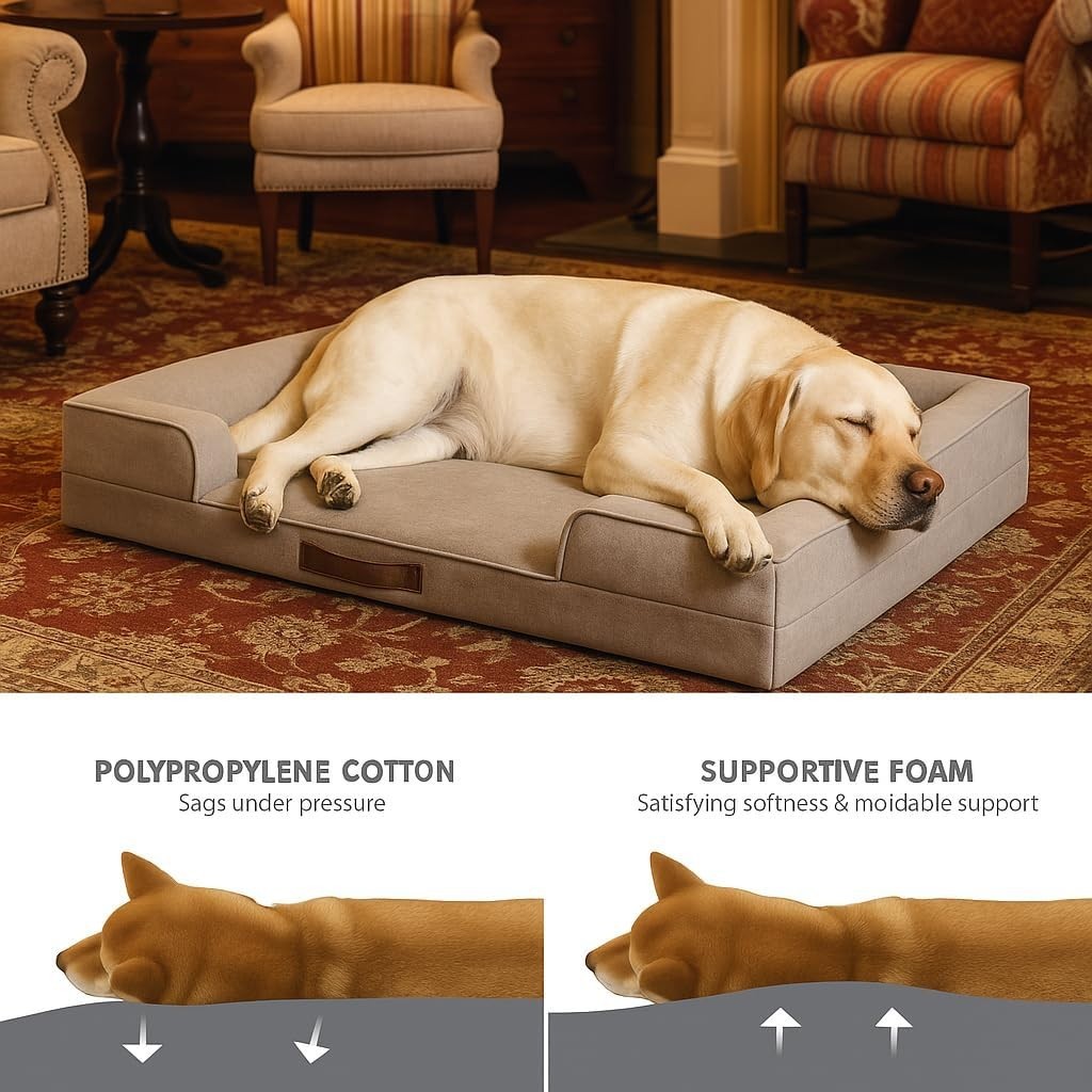 Extra Large Orthopedic Memory Foam Dog Bed Washable Sofa Grey 106cm
