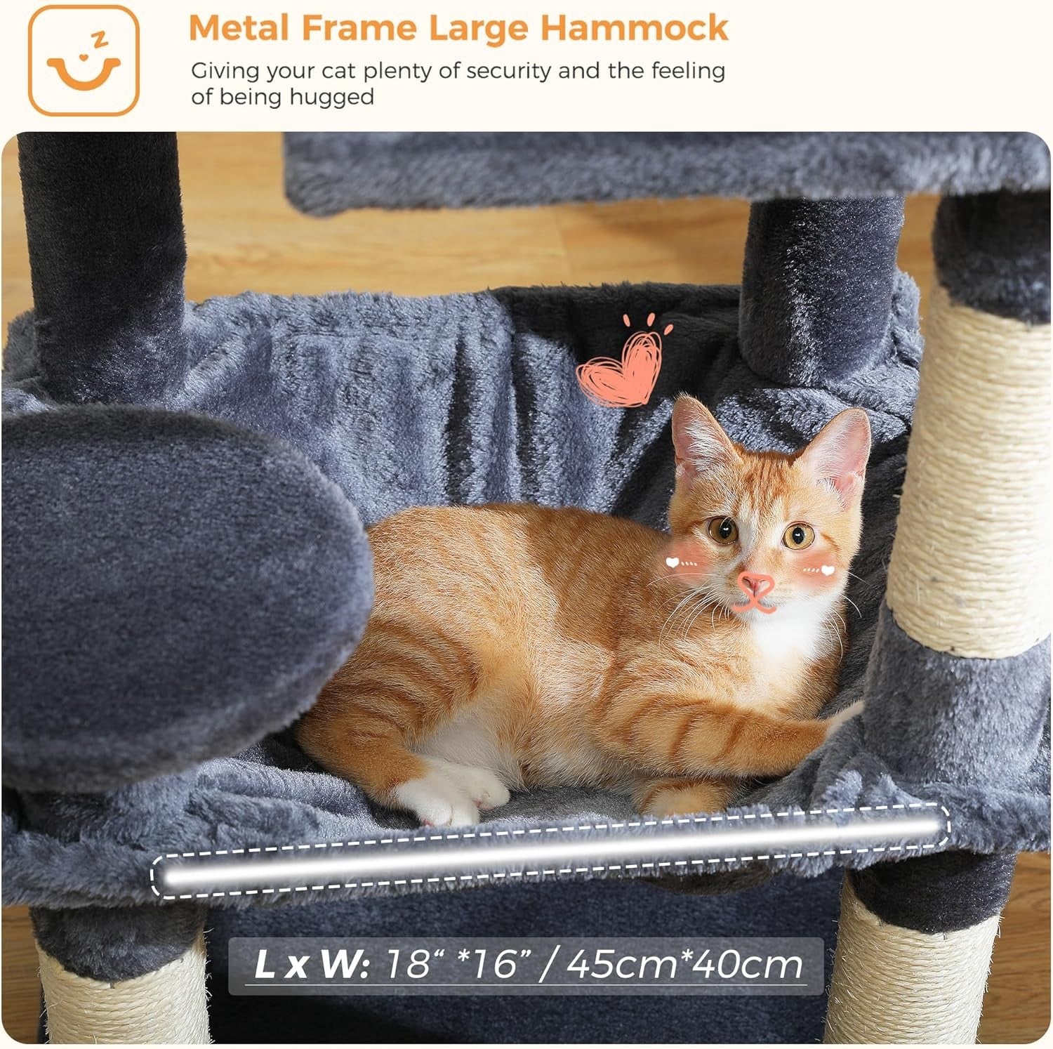 116cm Cat Tree Tower Multi Level Scratching Posts Condo Hammock Dark Grey