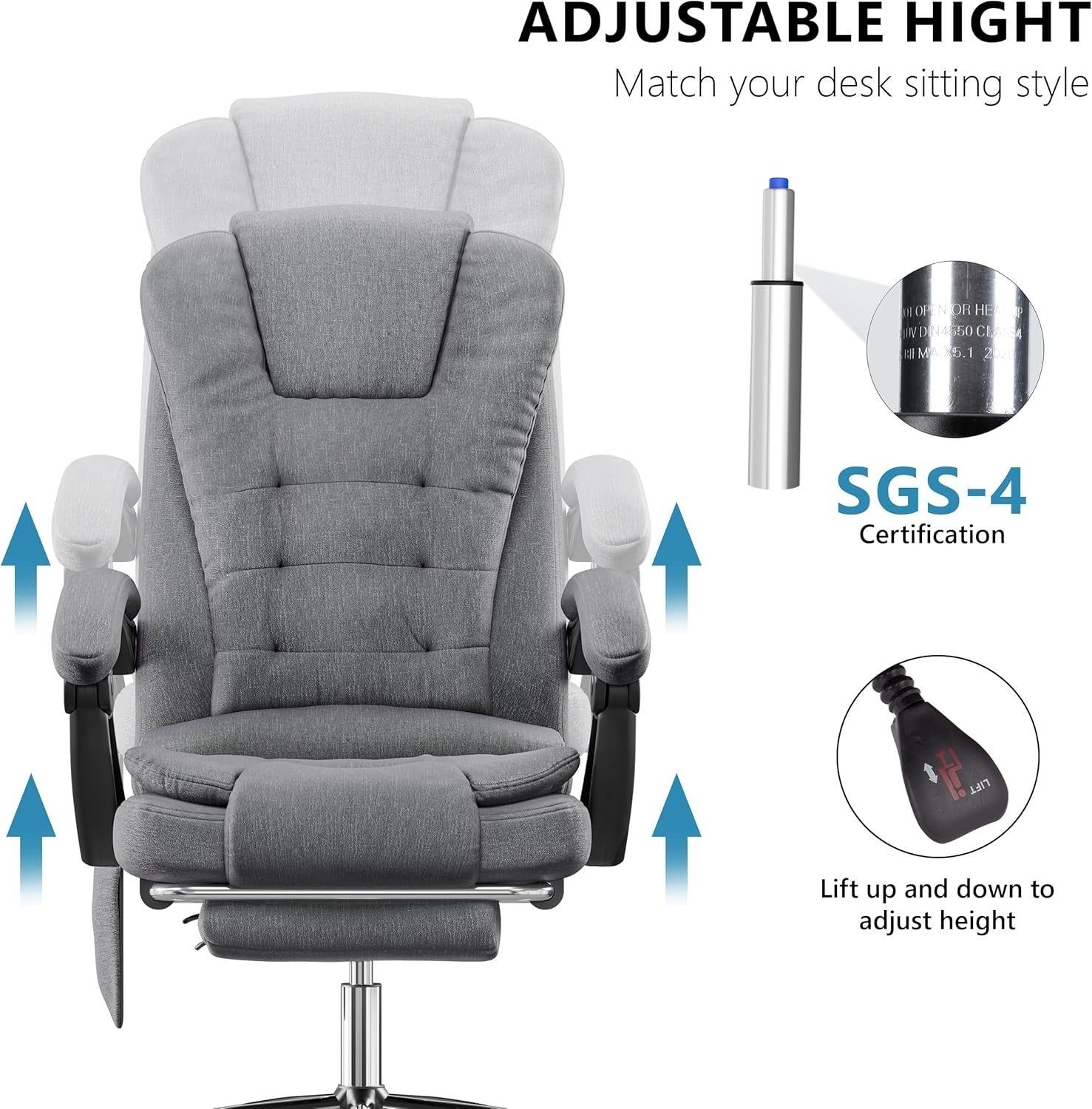 Luxury Massage Office Chair Recliner Linen High Back Desk Seat Footrest Grey