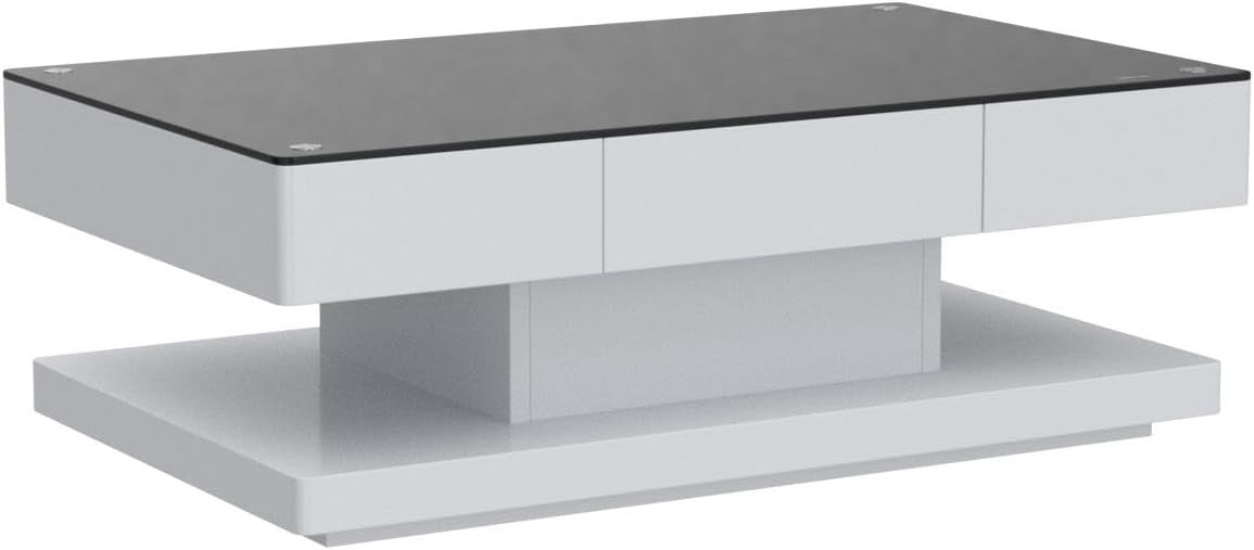 High Gloss Tempered Glass Coffee Table with 2 Drawers Storage 100x60cm