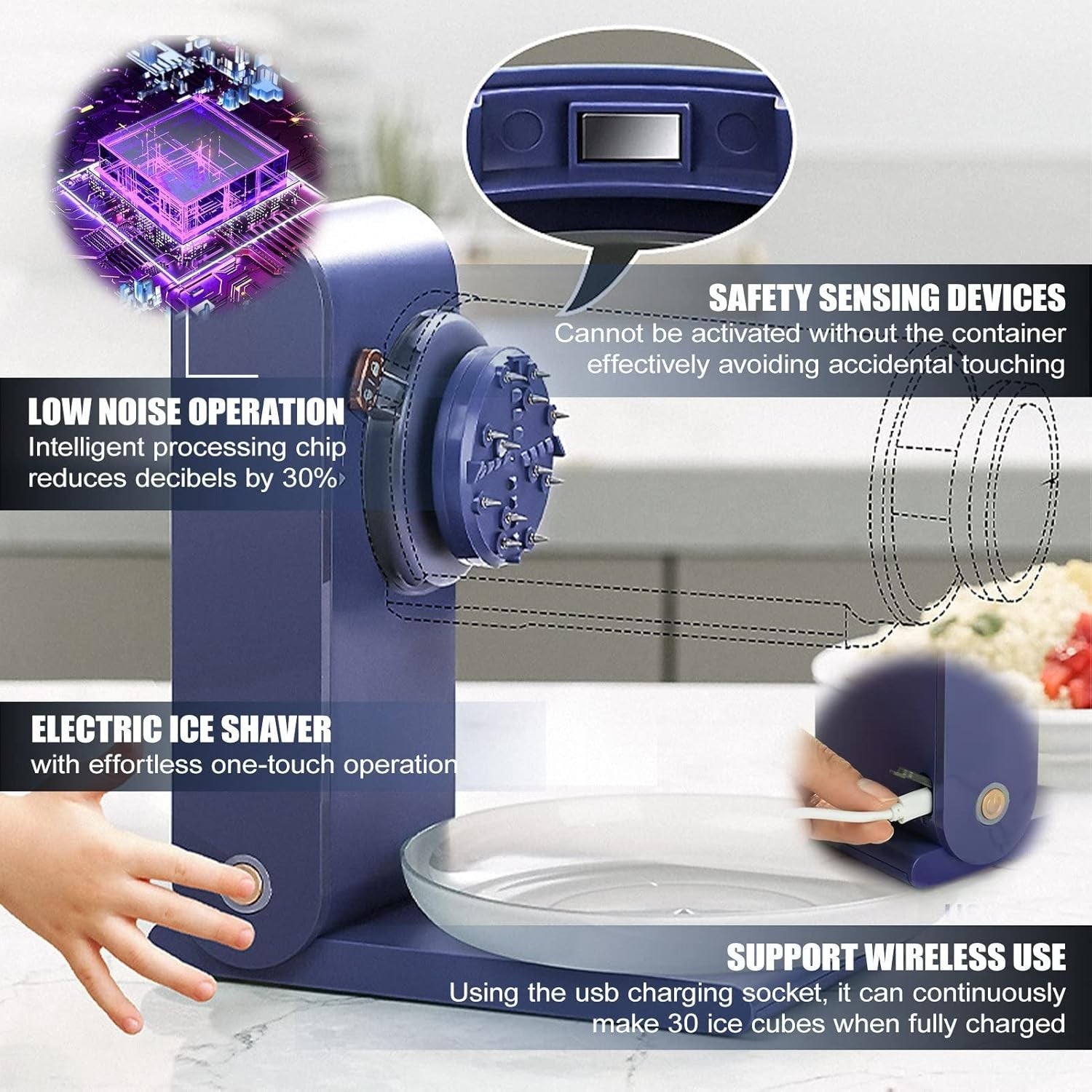 Electric Shaved Ice Machine Snow Cone Maker USB Rechargeable Portable