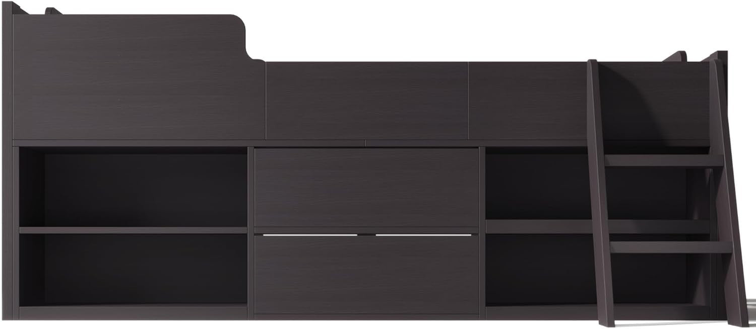 Kids Single Bed with Storage Drawers & Shelves, Space Saving 3FT Frame