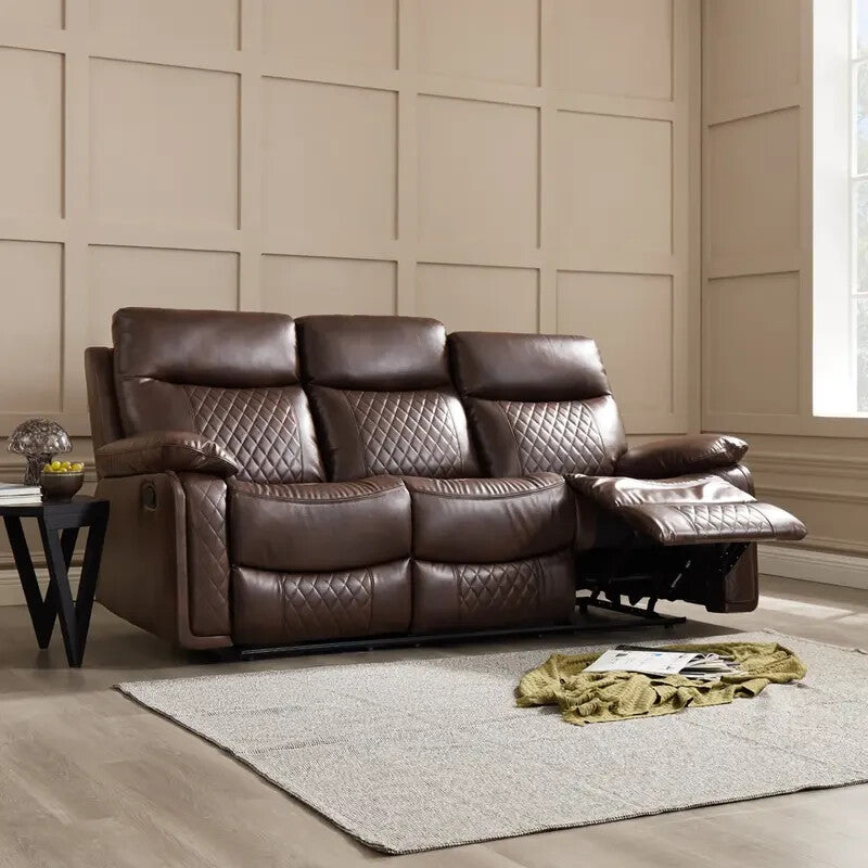 3 Seater Recliner Sofa Faux Leather Manual Brown | Padded Lumbar Support
