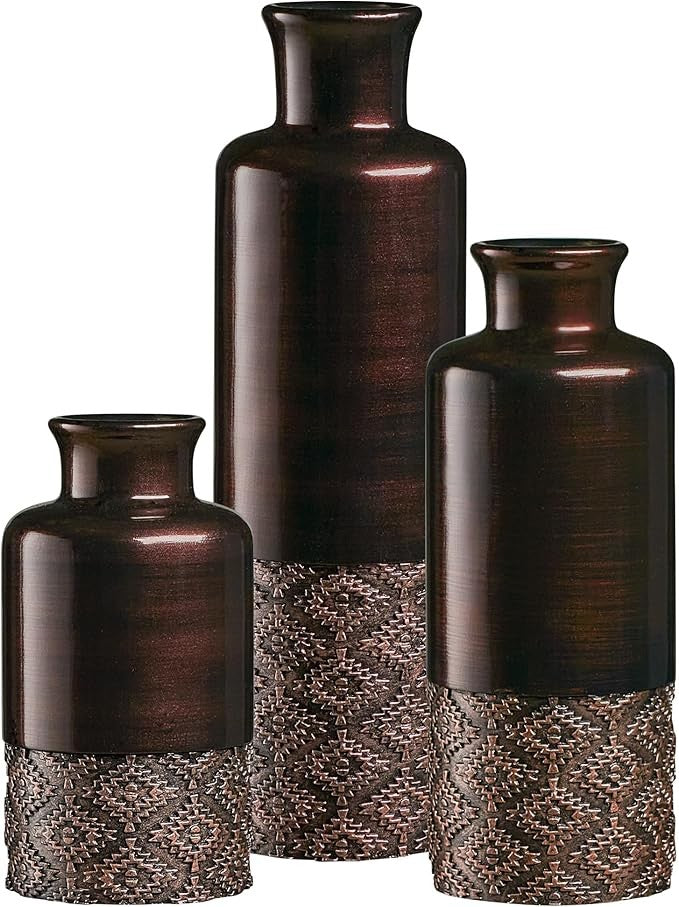 Brown Decorative Vase Set of 3 Modern Table Centerpieces Home Décor