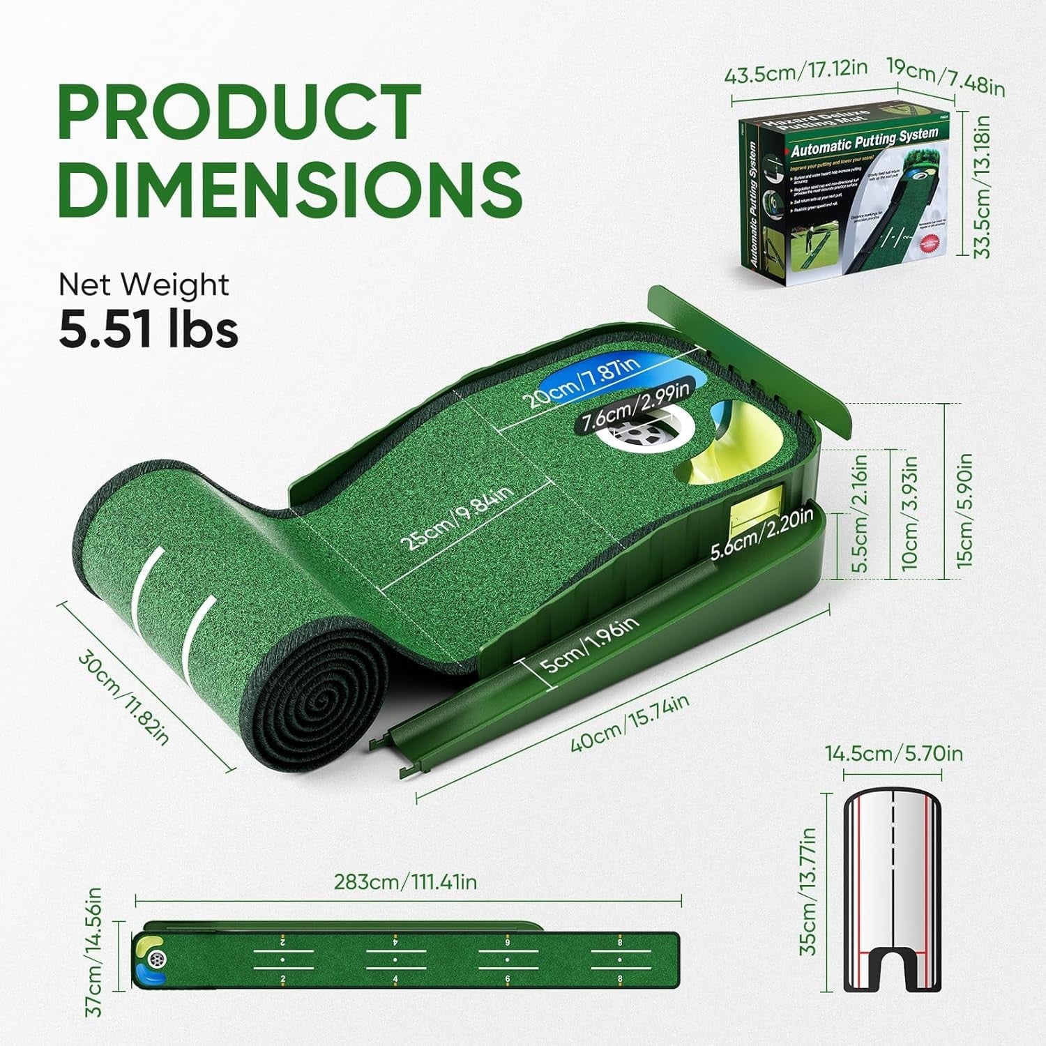 Golf Putting Mat Auto Ball Return Training Aid Indoor Home Office Practice