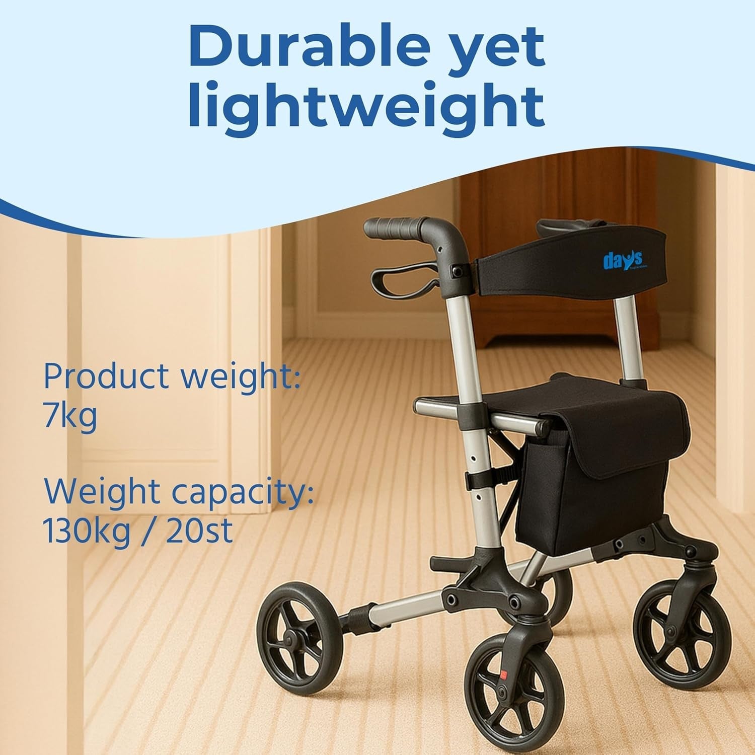 4 Wheel Rollator Walker with Seat Lightweight Folding Mobility Aid