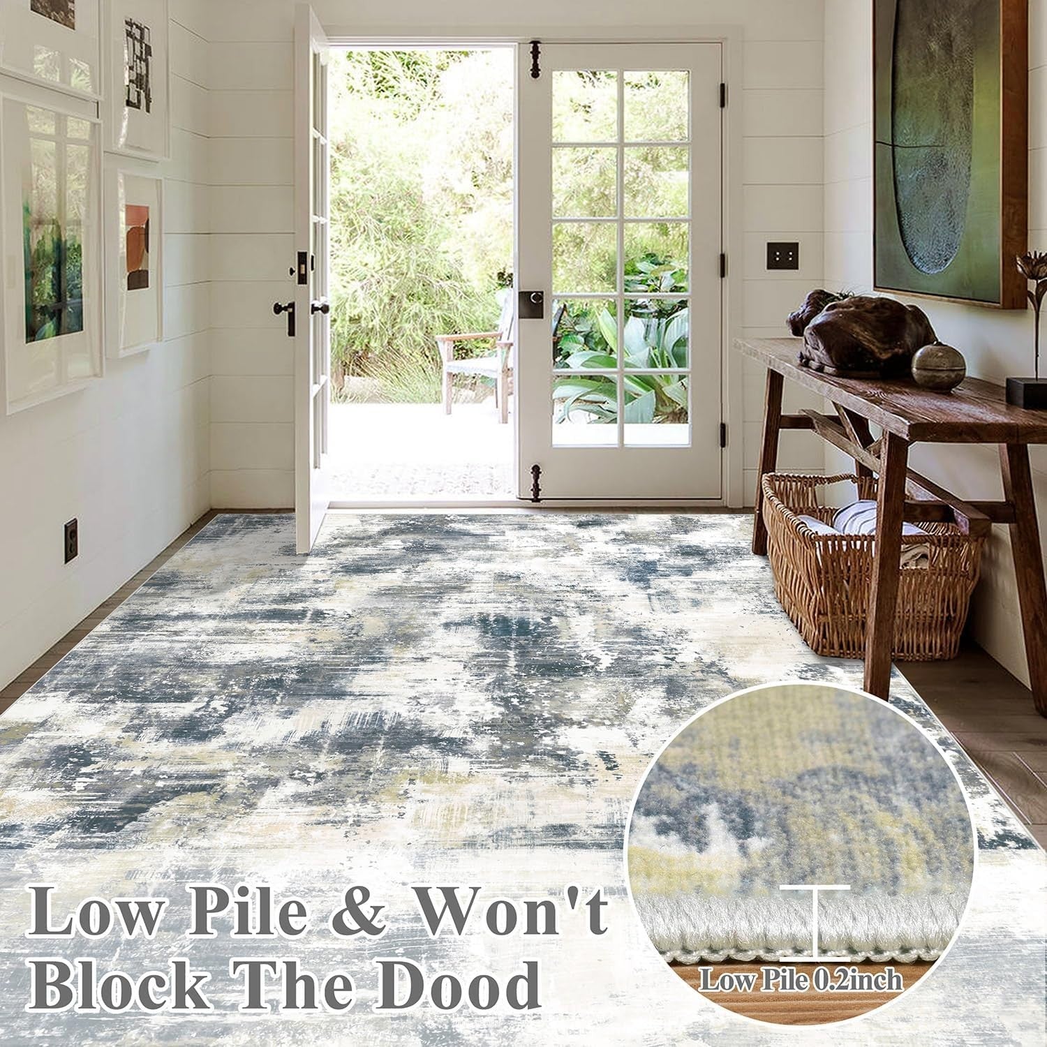 Large Abstract Area Rug 160x230cm Washable Non Slip Soft Short Pile Carpet