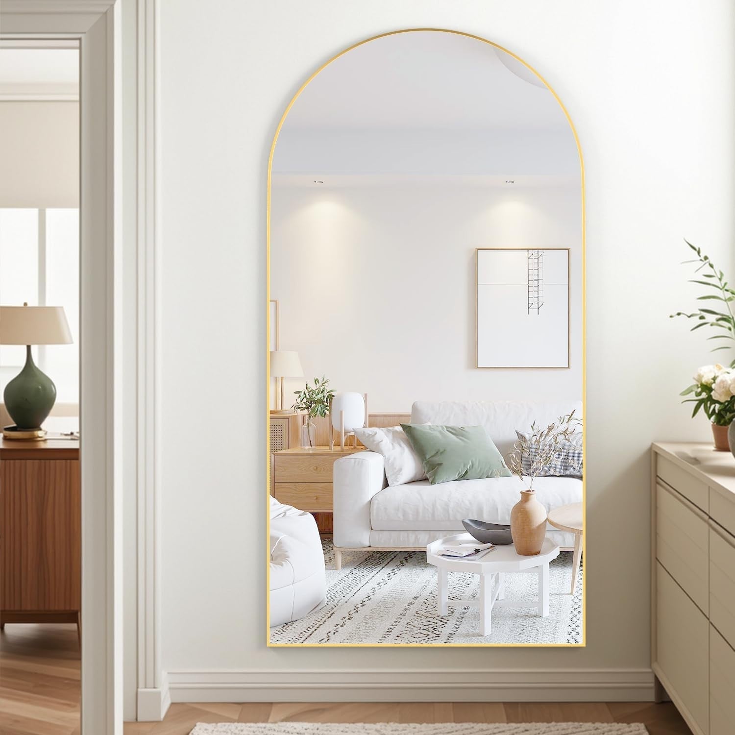 XL Gold Arched Full Length Mirror 180x80cm Wall Leaning Dressing Room Décor