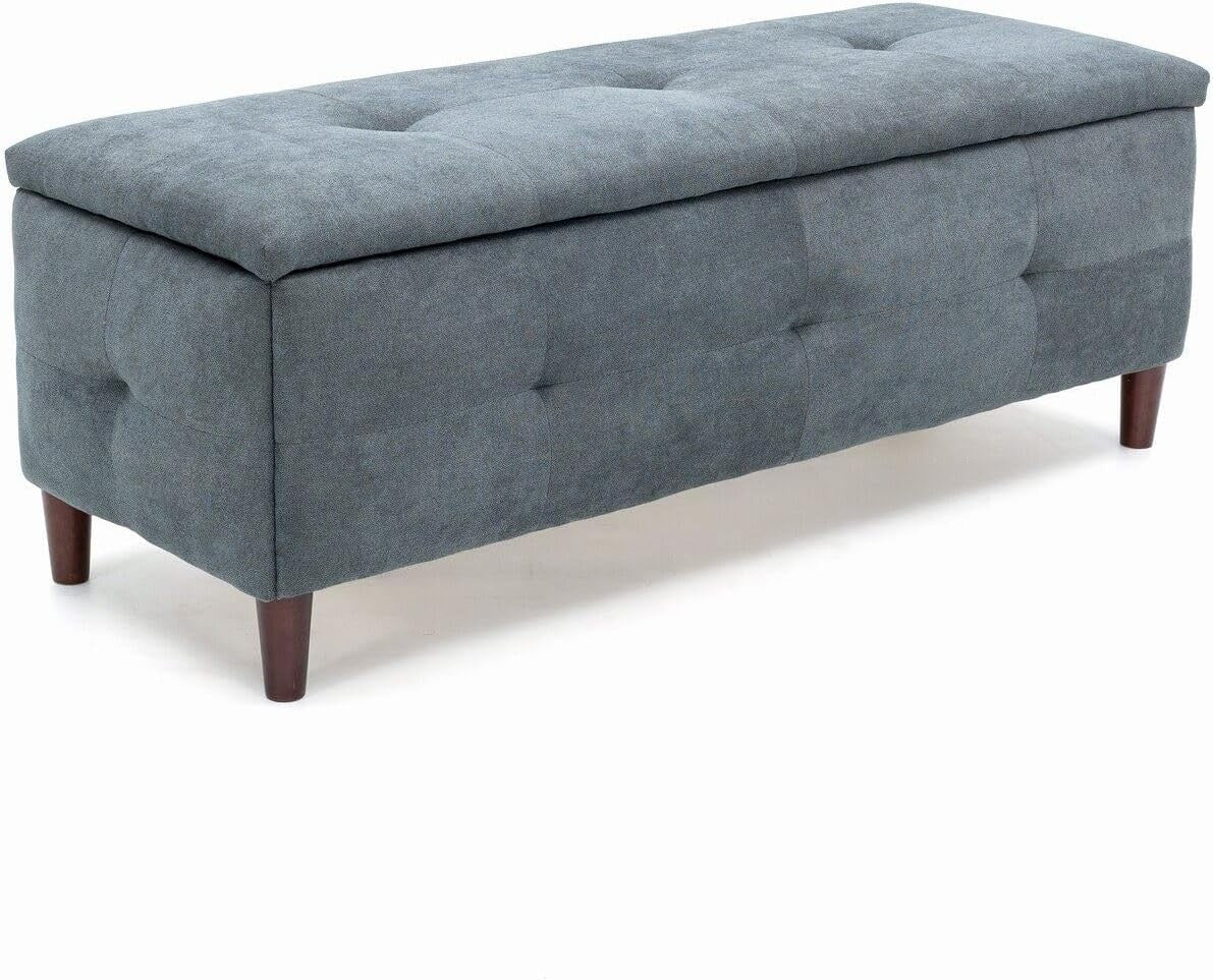 Grey Linen Storage Ottoman Bench with Seat & Lift-Up Lid 115x45x45