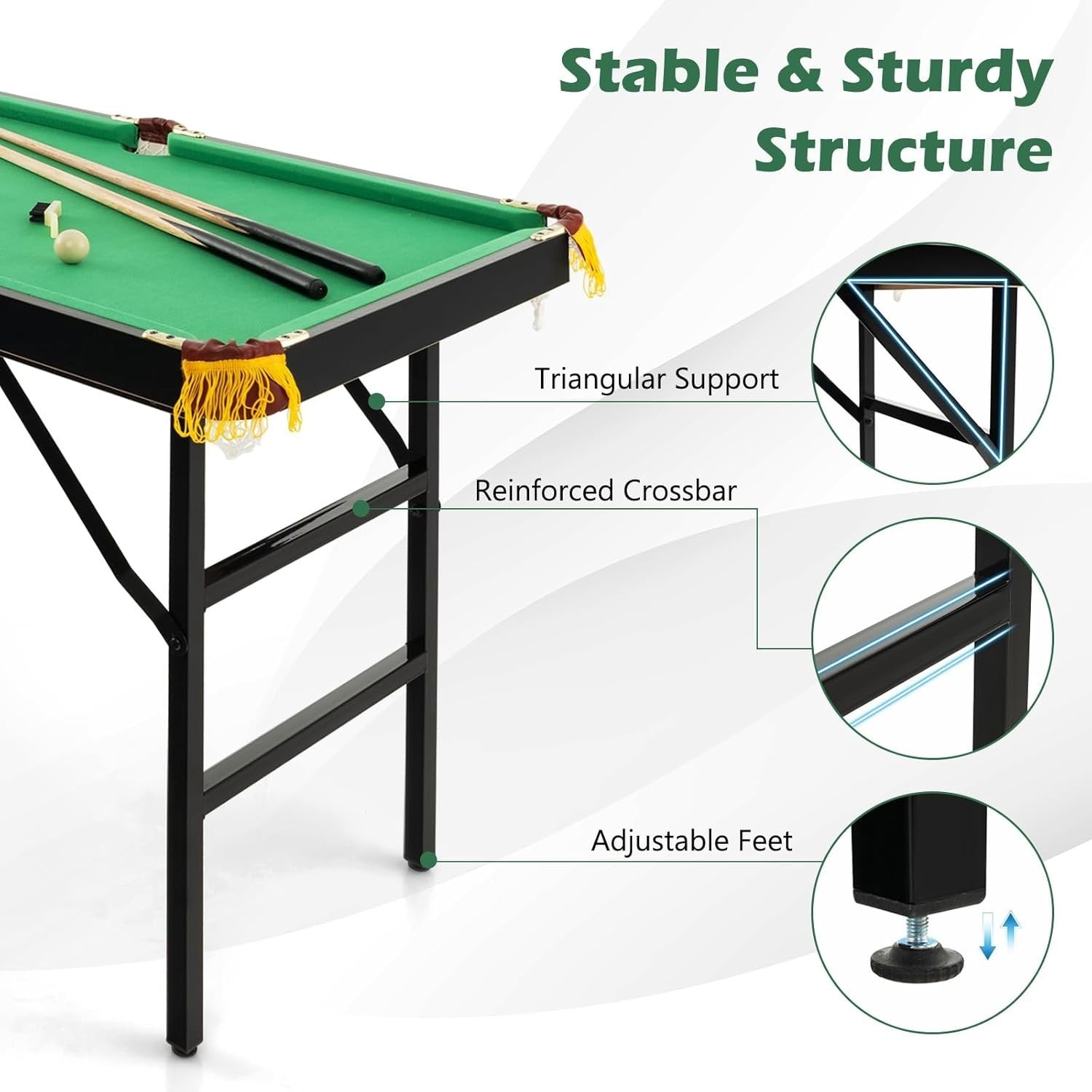 4FT Folding Pool Snooker Table Set Portable Billiards w Cues Balls