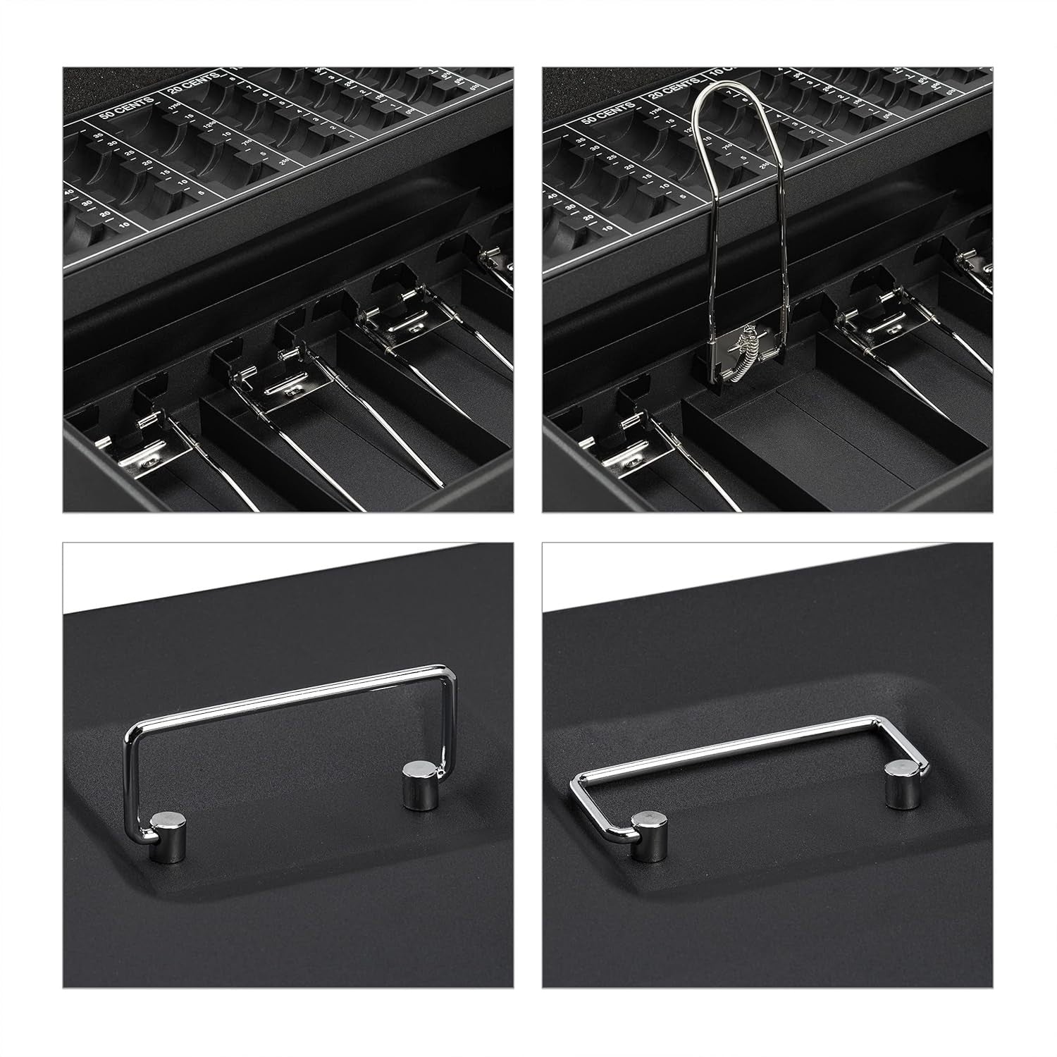 Lockable Cash Box Coin Counter Tray Money Storage Case Black Steel